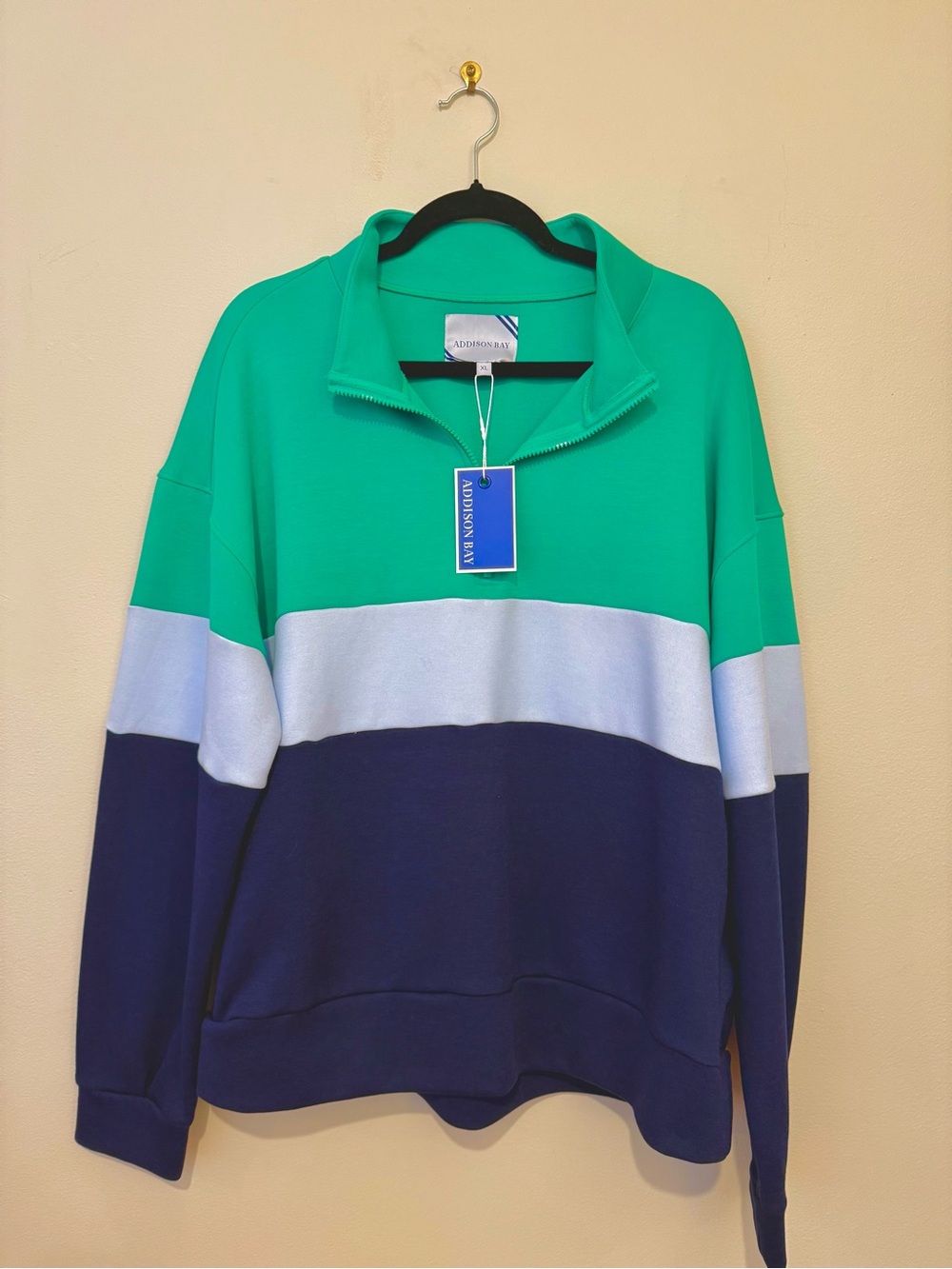 NWT Addison Bay Solid Green Quarter-Zip Pullover